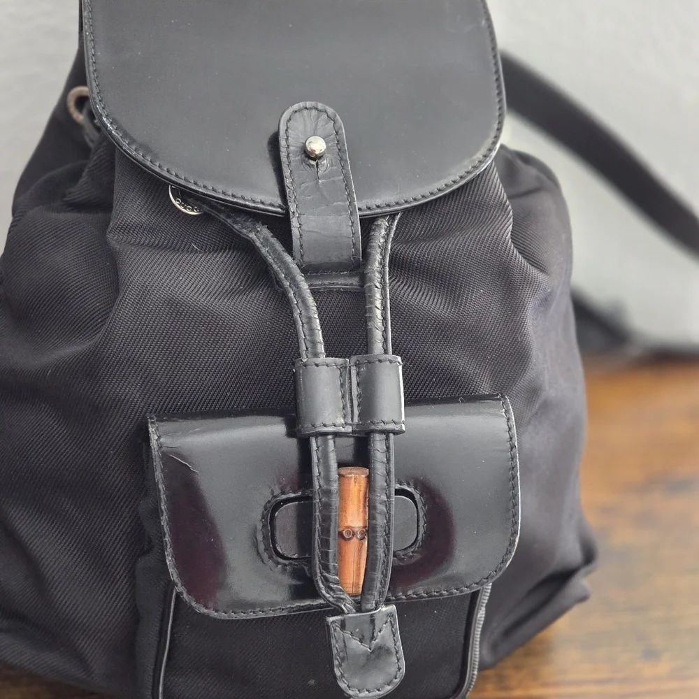 Gucci Vintage Bamboo Leather and Nylon Mini Backpack - Picture 8 of 15